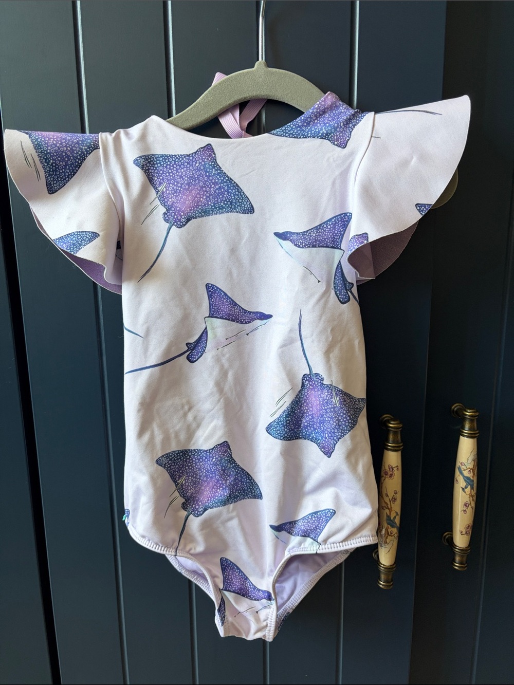 Pepita & Me Toddler Purple Ray Print Flutter Sleeve One-Piece - 4T
